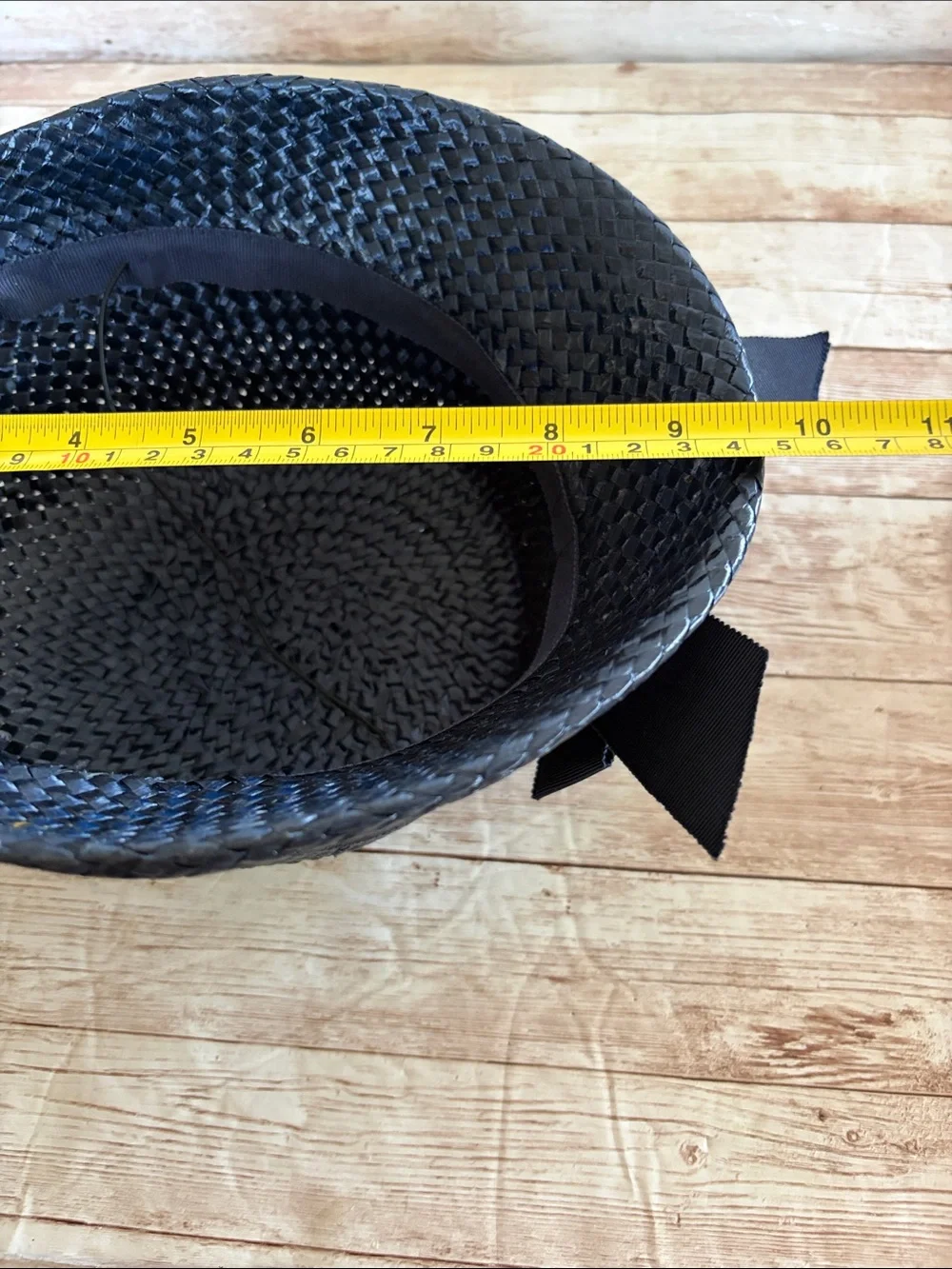 Vintage Navy Woven Cloche Hat with Grosgrain Band - Picture 6 of 7